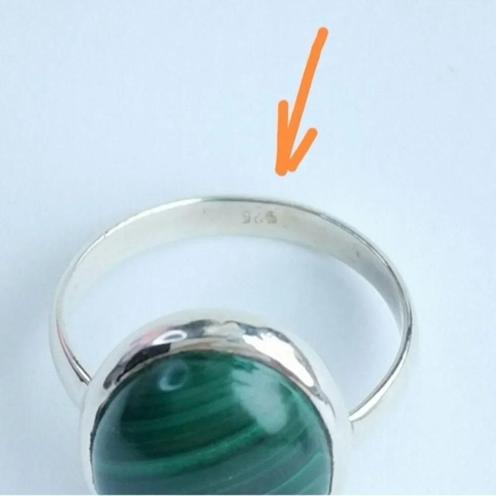 Sterling Silver Malachite Ring Size 6